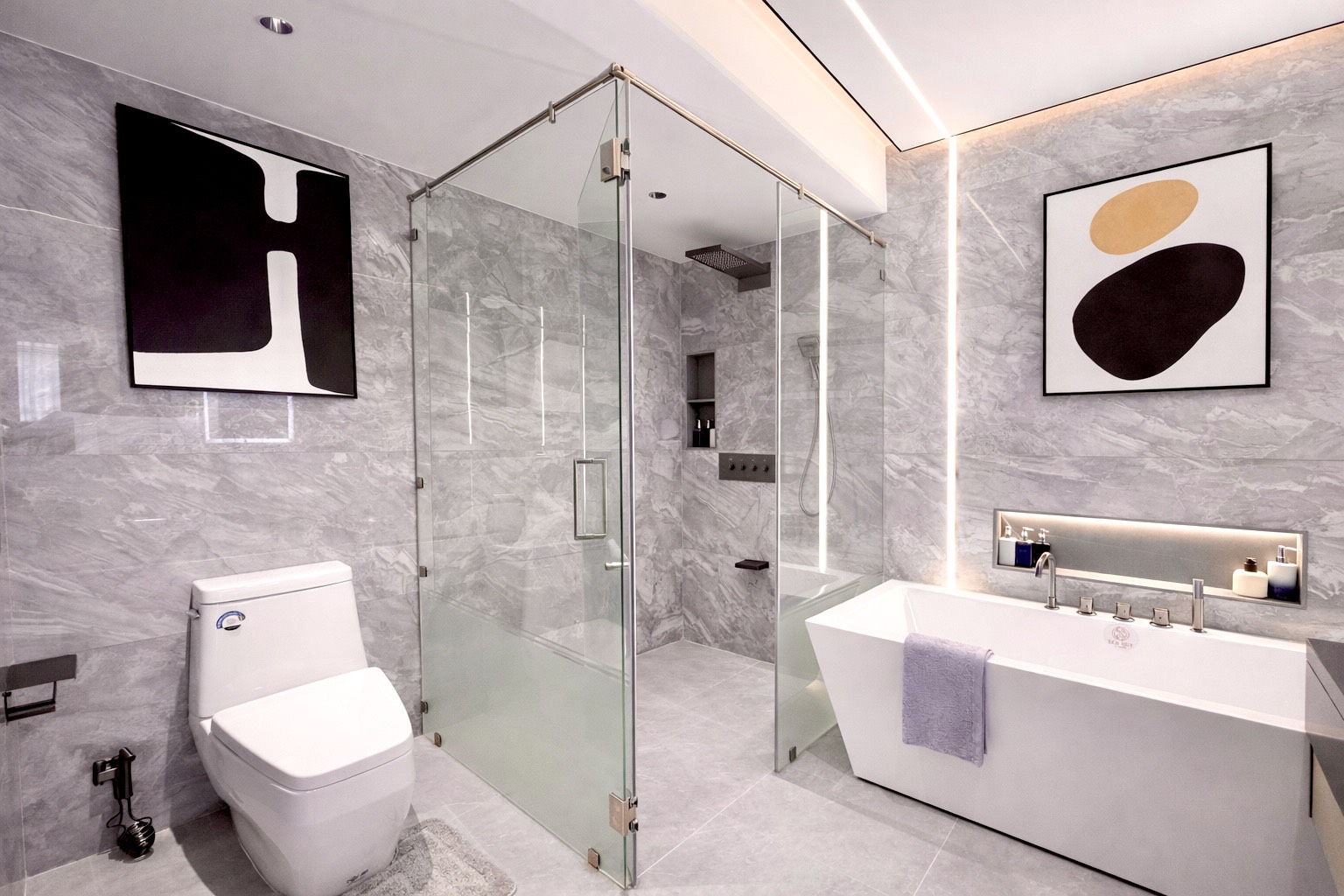 Designer bathroom with bathtub